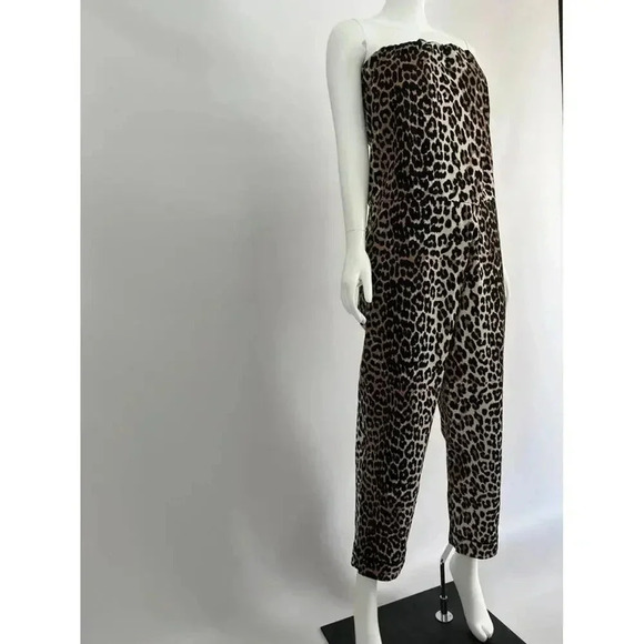 987 Ganni Leopard Print Jumpsuit Size 34 Color Cream Brown - Picture 1 of 6